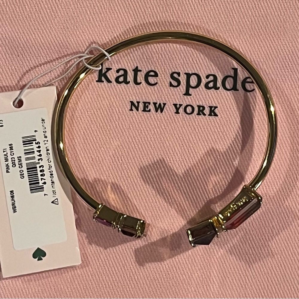 Kate Spade Gold-tone Cuff Bracelet with Multicolor Rectangular and Square Stones - Picture 8 of 9